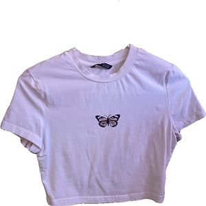 SHEIN Butterfly Print Crop Tee and Heathered Knit Joggers Set